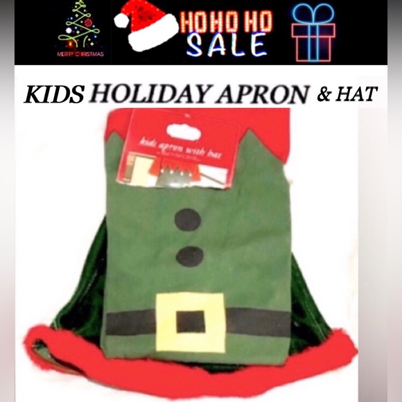 🎅🏻TRIM A HOME Kids Holiday Apron with Hat green and red size OS NWT - Picture 9 of 9